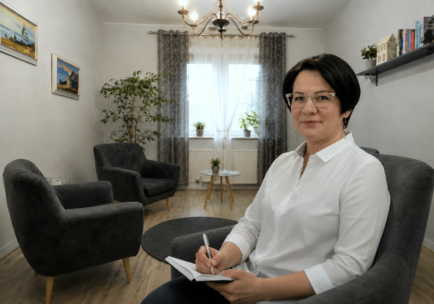 Gabinet Synergia — ciepłe wnętrze z fotelami i naturalnym światłem